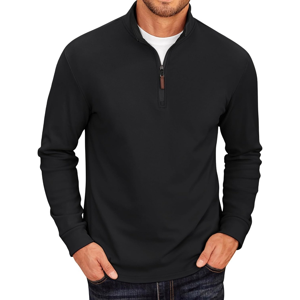 image:imageCOOFANDY Mens Fleece Quarter Zip Pullover Long Sleeve Mock Neck SweatshirtSolid Black