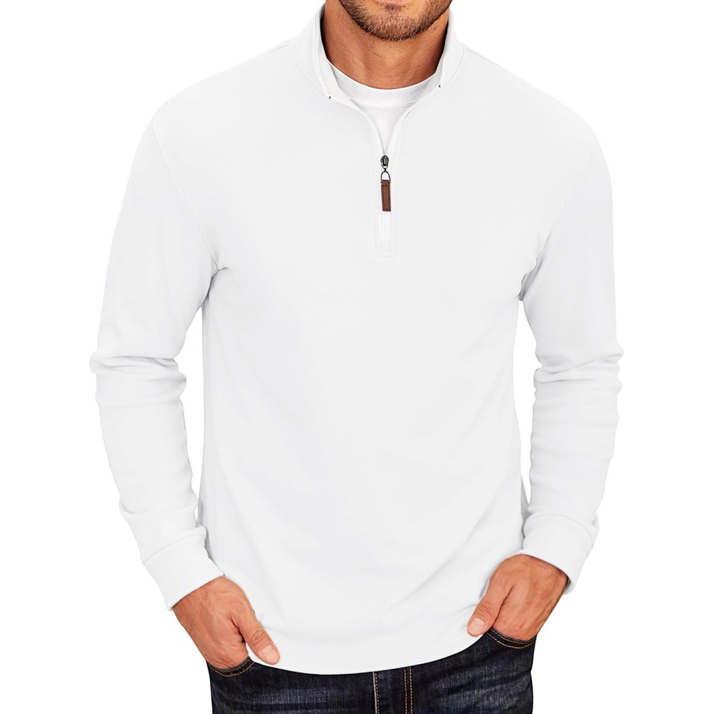 image:imageCOOFANDY Mens Fleece Quarter Zip Pullover Long Sleeve Mock Neck SweatshirtSolid White