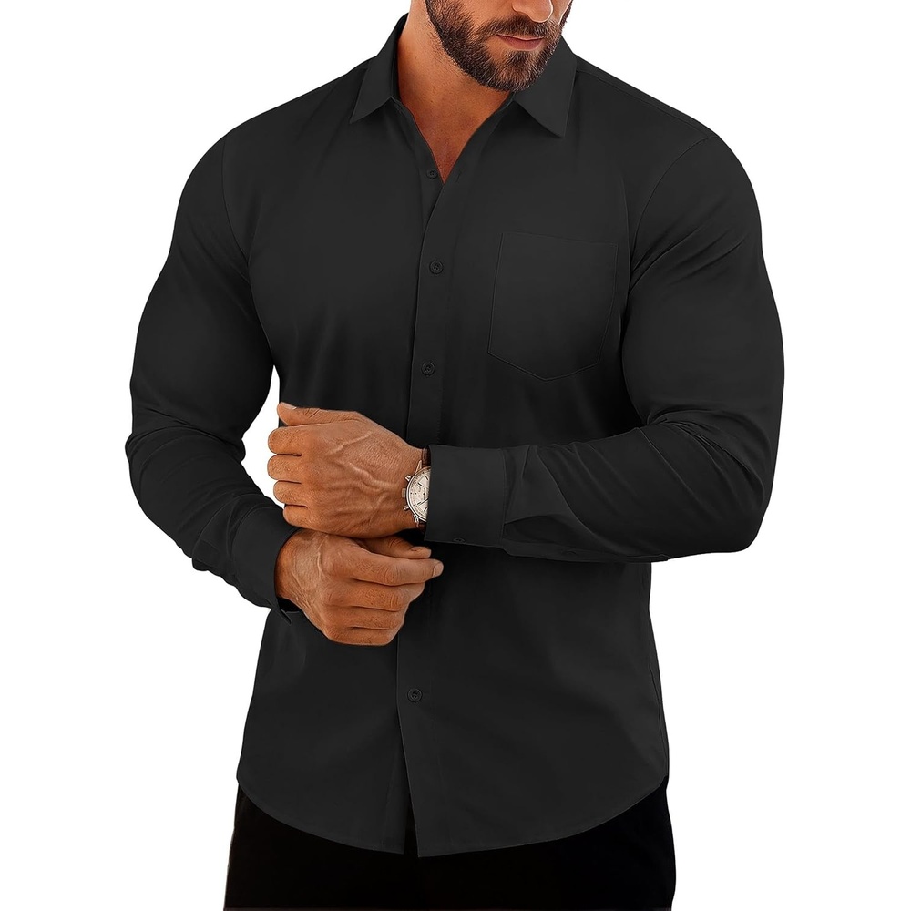 image:imageCOOFANDY Mens Muscle Fit Dress Shirts Casual Button Down Long Sleeve  4Way Stretch Wrinkle Free Slim Fit Lightweight Breathable Move Freely Bussiness Casual Soft and SkinFriendlyBlack