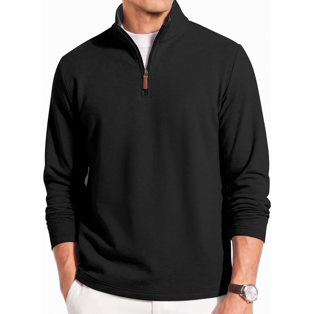 image:imageCOOFANDY Mens Quarter Zip Pullover Fleece Lightweight Mock Neck Sweatshirt Basic 14 Zip Half Zipper Sweater High Neck 34 Zip Up Thermal Turtleneck Classic Long Sleeve Casual Golf Dress WinterBlack