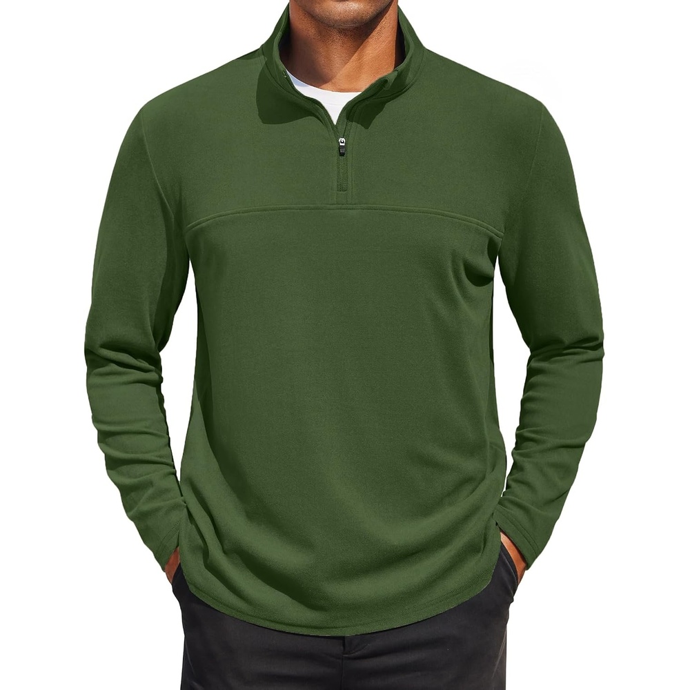 image:imageCOOFANDY Mens Quarter Zip Pullover Sweater Mock Neck Sweatshirt Casual Polo 14 zip pullover Lightweight Warm Without Bulk Comfortable Durability Fabric Mock Neck Polo SweaterArmy Green