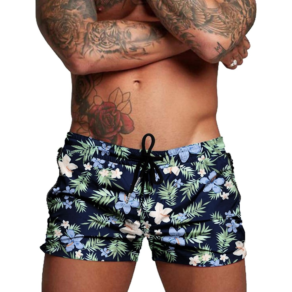 image:imageCOOFANDY Mens Swim Trunk Quick Dry Swimwear Mesh Lining Bathing Suit  Two Zippered Pockets Drawstring Swim Shorts for Beach Vacation Party Cruise and Daily Casual WearBlue Floral Print