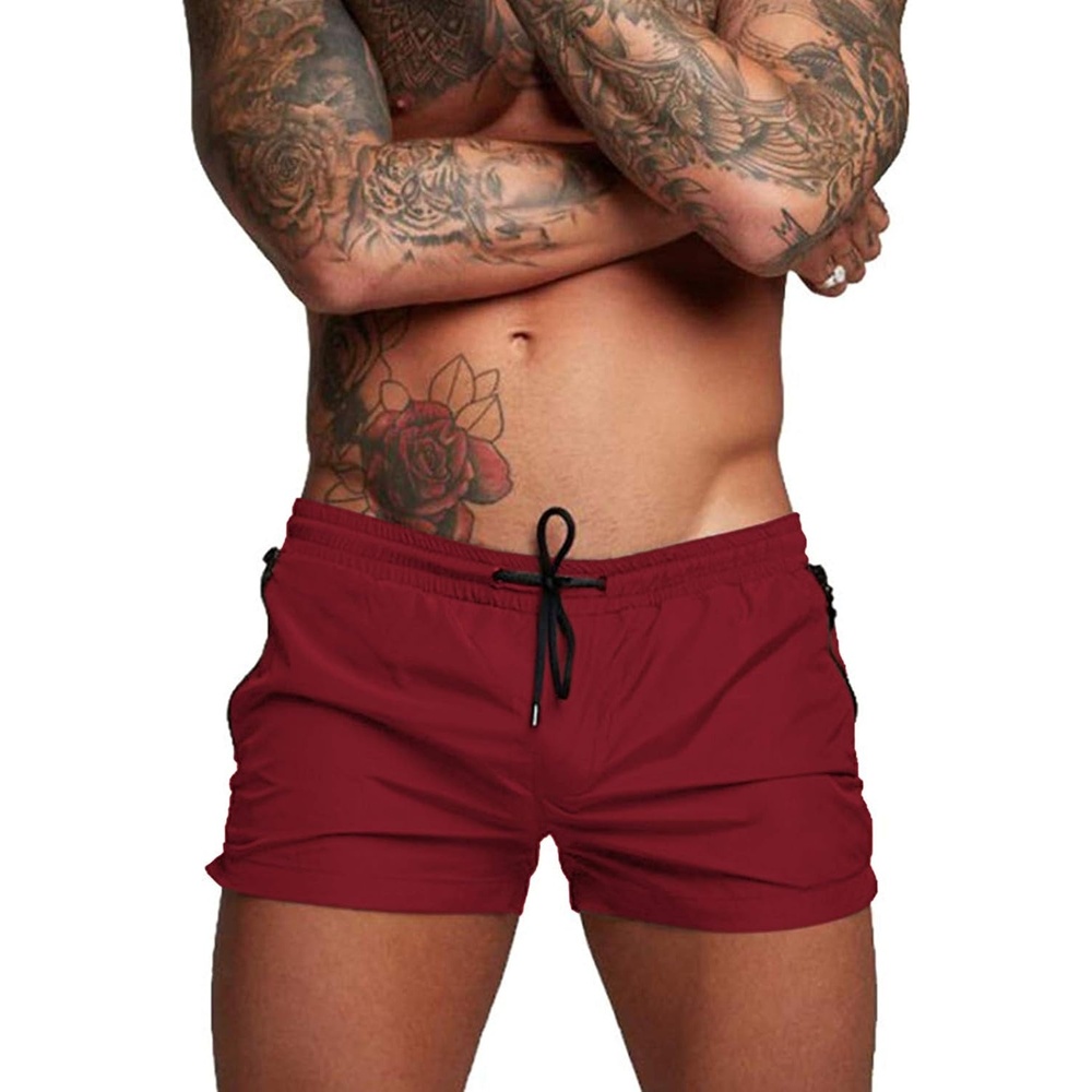 image:imageCOOFANDY Mens Swim Trunk Quick Dry Swimwear Mesh Lining Bathing Suit  Two Zippered Pockets Drawstring Swim Shorts for Beach Vacation Party Cruise and Daily Casual WearRed