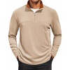 COOFANDY Mens Quarter Zip Pullover Sweater Mock Neck Sweatshirt Casual Polo | 1/4 zip pullover, Lightweight, Warm Without Bulk, Comfortable, Durability Fabric, Mock Neck Polo Sweater(Khaki&brown Collar)