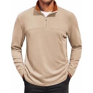 COOFANDY Mens Quarter Zip Pullover Sweater Mock Neck Sweatshirt Casual Polo | 1/4 zip pullover, Lightweight, Warm Without Bulk, Comfortable, Durability Fabric, Mock Neck Polo Sweater(Khaki&brown Collar)