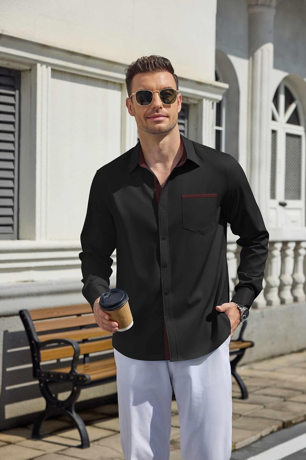 image:imageCOOFANDY Mens Button Down Shirts Wrinkle Free Dress Shirts for Men CasualBlack