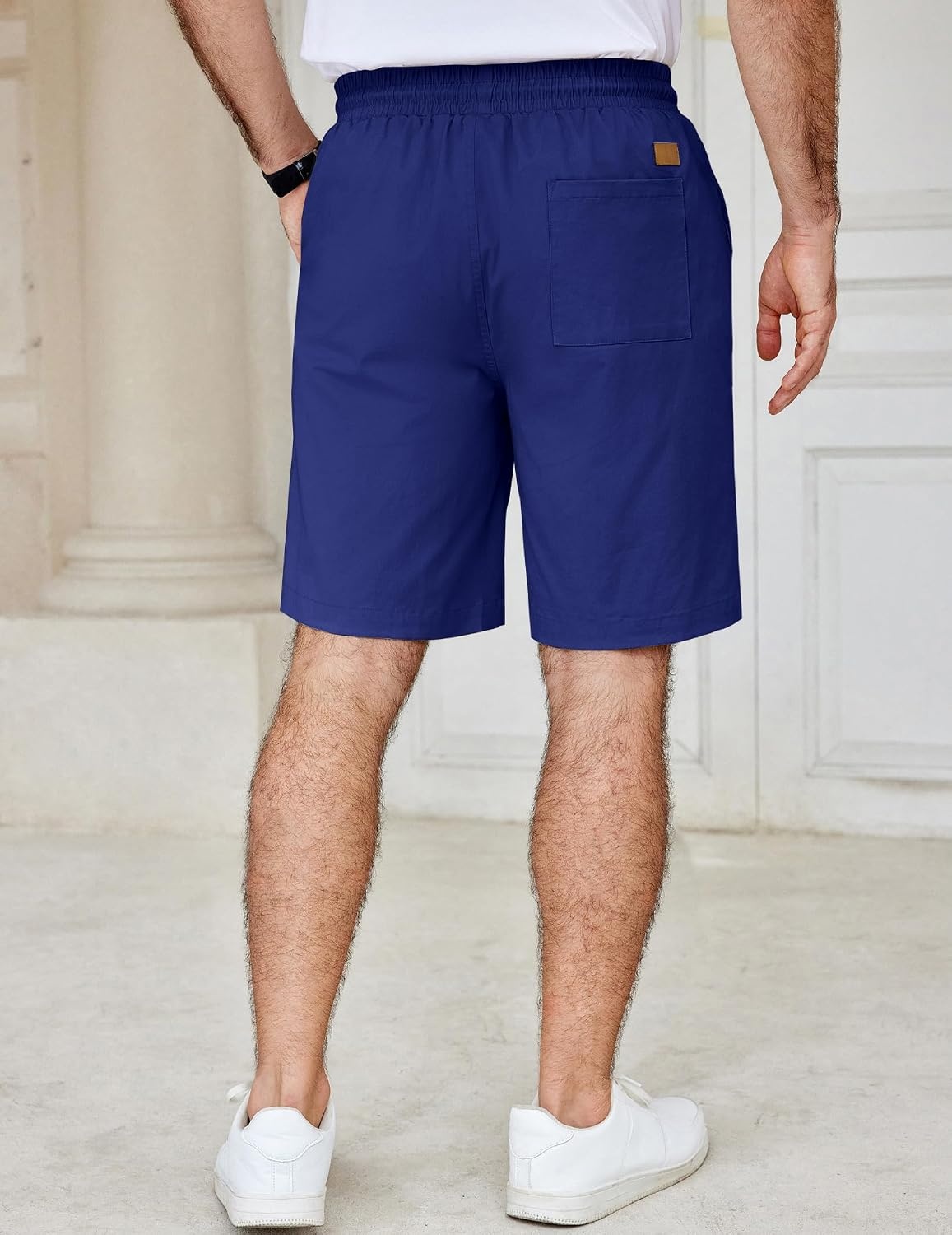image:imageCOOFANDY Mens Casual Shorts Cotton Elastic Waist Drawstring Summer Shorts Stretch Waist Lightweight Soft Breathable Classic fit Vacation Beach ShortsDeep Blue