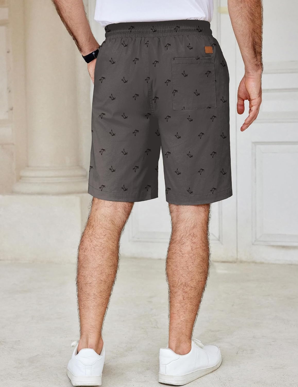 image:imageCOOFANDY Mens Casual Shorts Cotton Elastic Waist Drawstring Summer Shorts Stretch Waist Lightweight Soft Breathable Classic fit Vacation Beach ShortsCoconut Tree Dark Grey