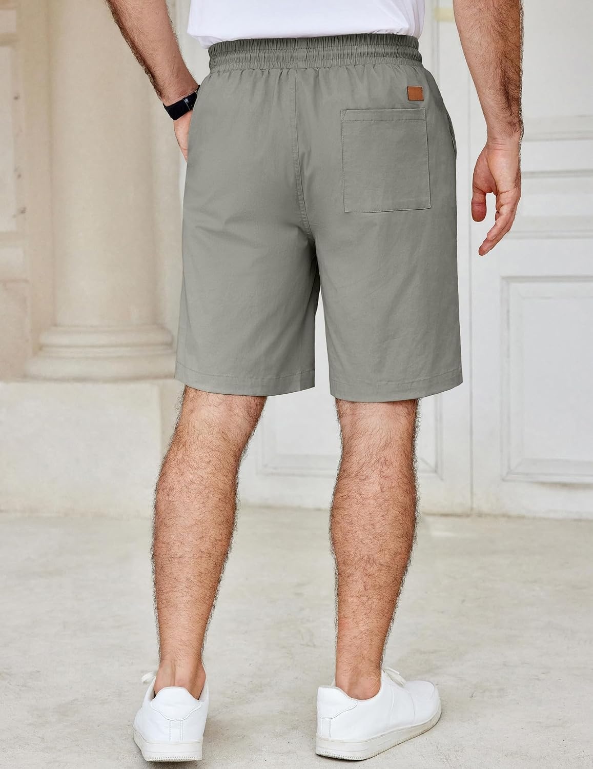 image:imageCOOFANDY Mens Casual Shorts Cotton Elastic Waist Drawstring Summer Shorts Stretch Waist Lightweight Soft Breathable Classic fit Vacation Beach ShortsSage Green