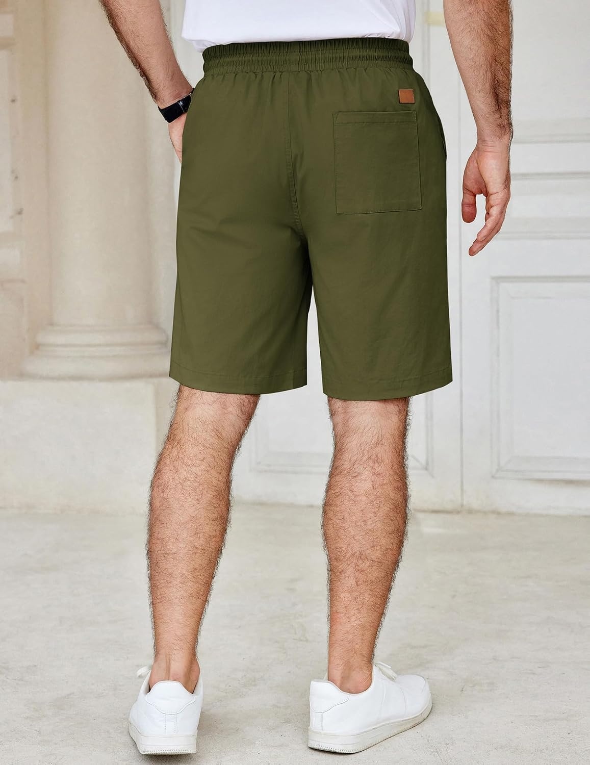image:imageCOOFANDY Mens Casual Shorts Cotton Elastic Waist Drawstring Summer Shorts Stretch Waist Lightweight Soft Breathable Classic fit Vacation Beach ShortsArmy Green