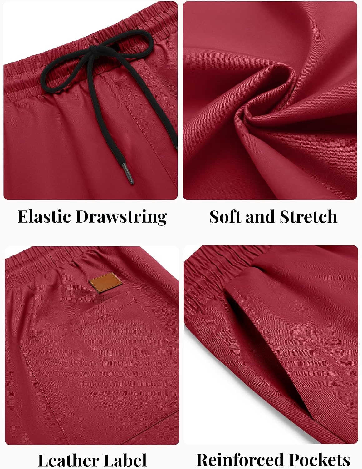image:imageCOOFANDY Mens Casual Shorts Cotton Elastic Waist Drawstring Summer Shorts Stretch Waist Lightweight Soft Breathable Classic fit Vacation Beach ShortsDark Red