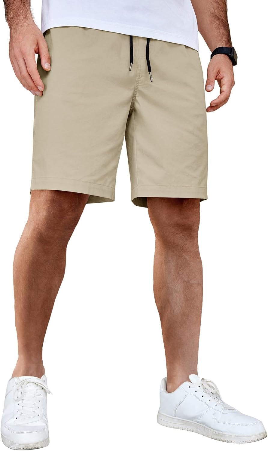 image:imageCOOFANDY Mens Casual Shorts Cotton Elastic Waist Drawstring Summer Shorts Stretch Waist Lightweight Soft Breathable Classic fit Vacation Beach ShortsLight Khaki