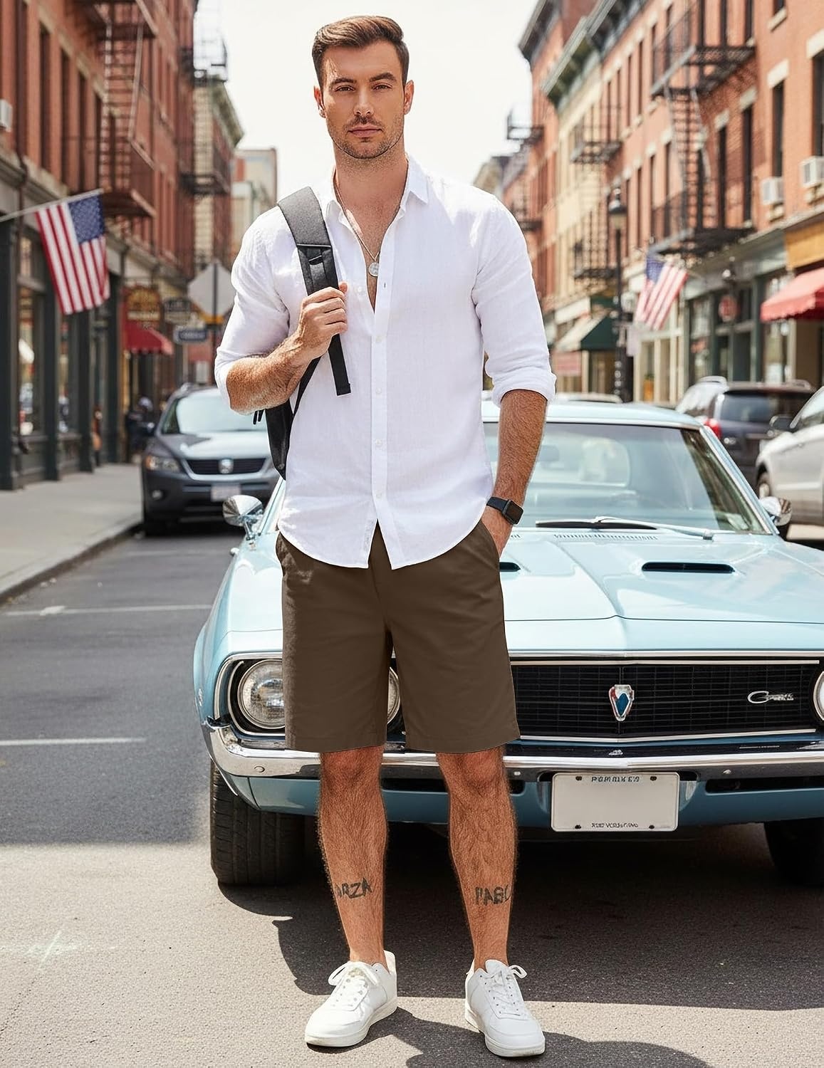 image:imageCOOFANDY Mens Casual Shorts Cotton Elastic Waist Drawstring Summer Shorts Stretch Waist Lightweight Soft Breathable Classic fit Vacation Beach ShortsBrown