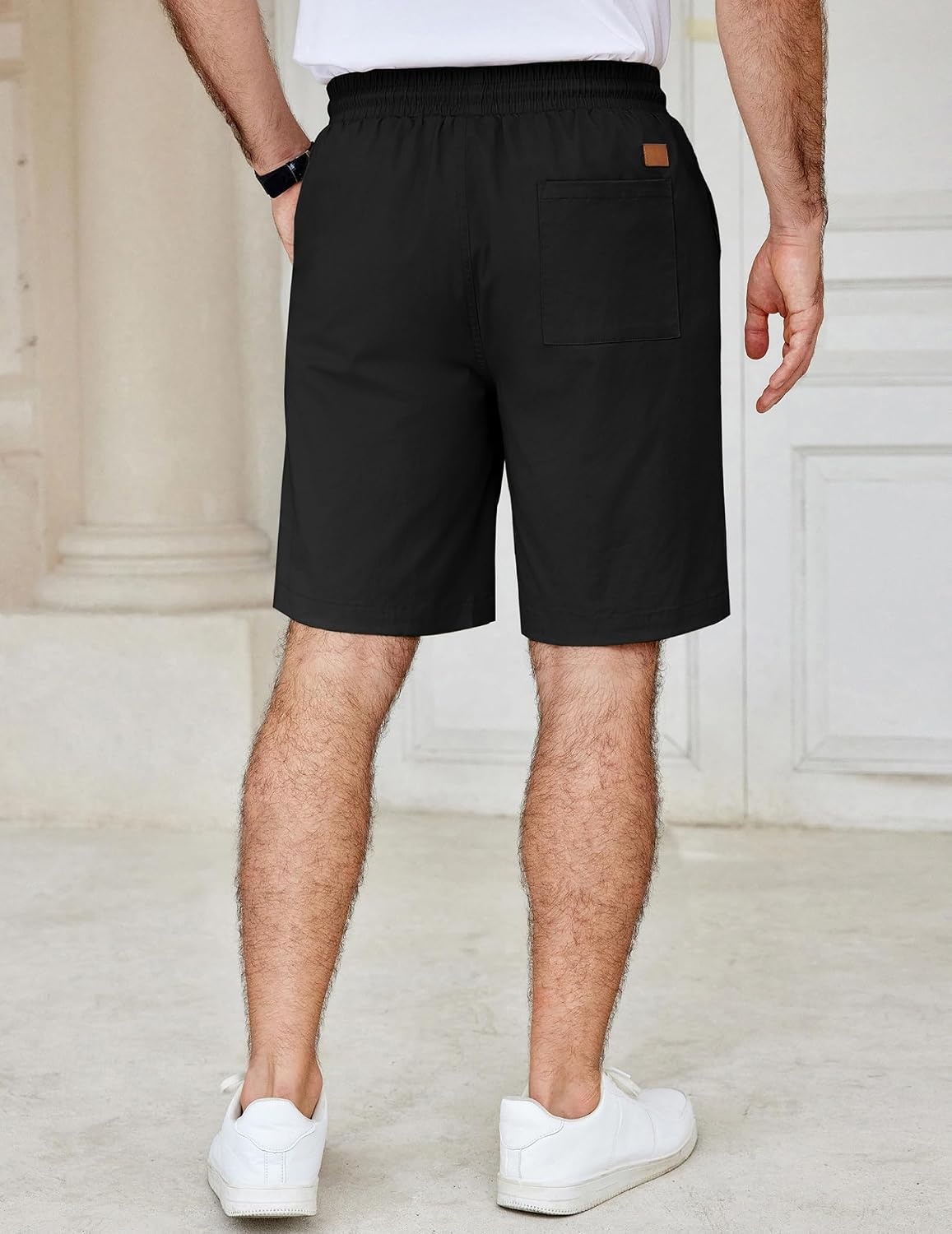 image:imageCOOFANDY Mens Casual Shorts Cotton Elastic Waist Drawstring Summer Shorts Stretch Waist Lightweight Soft Breathable Classic fit Vacation Beach Shorts2 Pack Black Khaki