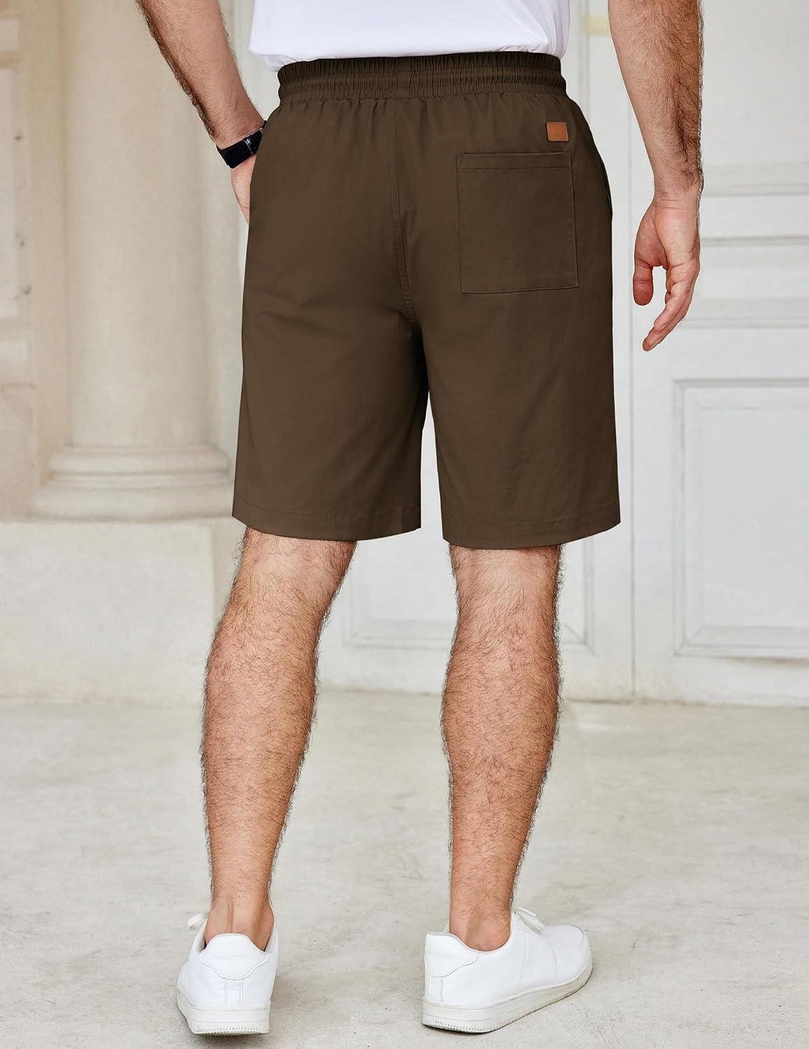 image:imageCOOFANDY Mens Casual Shorts Cotton Elastic Waist Drawstring Summer Shorts Stretch Waist Lightweight Soft Breathable Classic fit Vacation Beach ShortsBrown