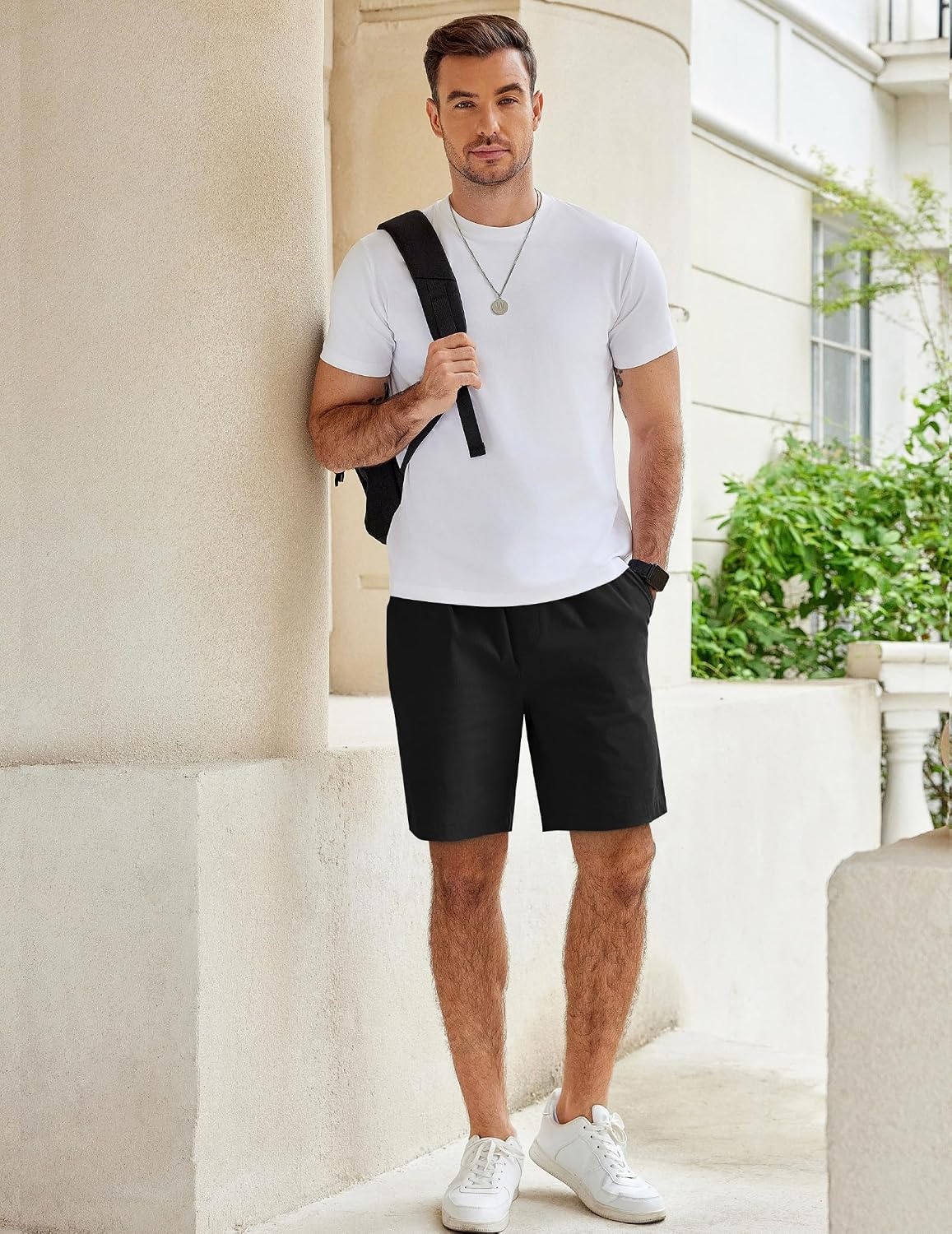 image:imageCOOFANDY Mens Casual Shorts Cotton Elastic Waist Drawstring Summer Shorts Stretch Waist Lightweight Soft Breathable Classic fit Vacation Beach ShortsBlack