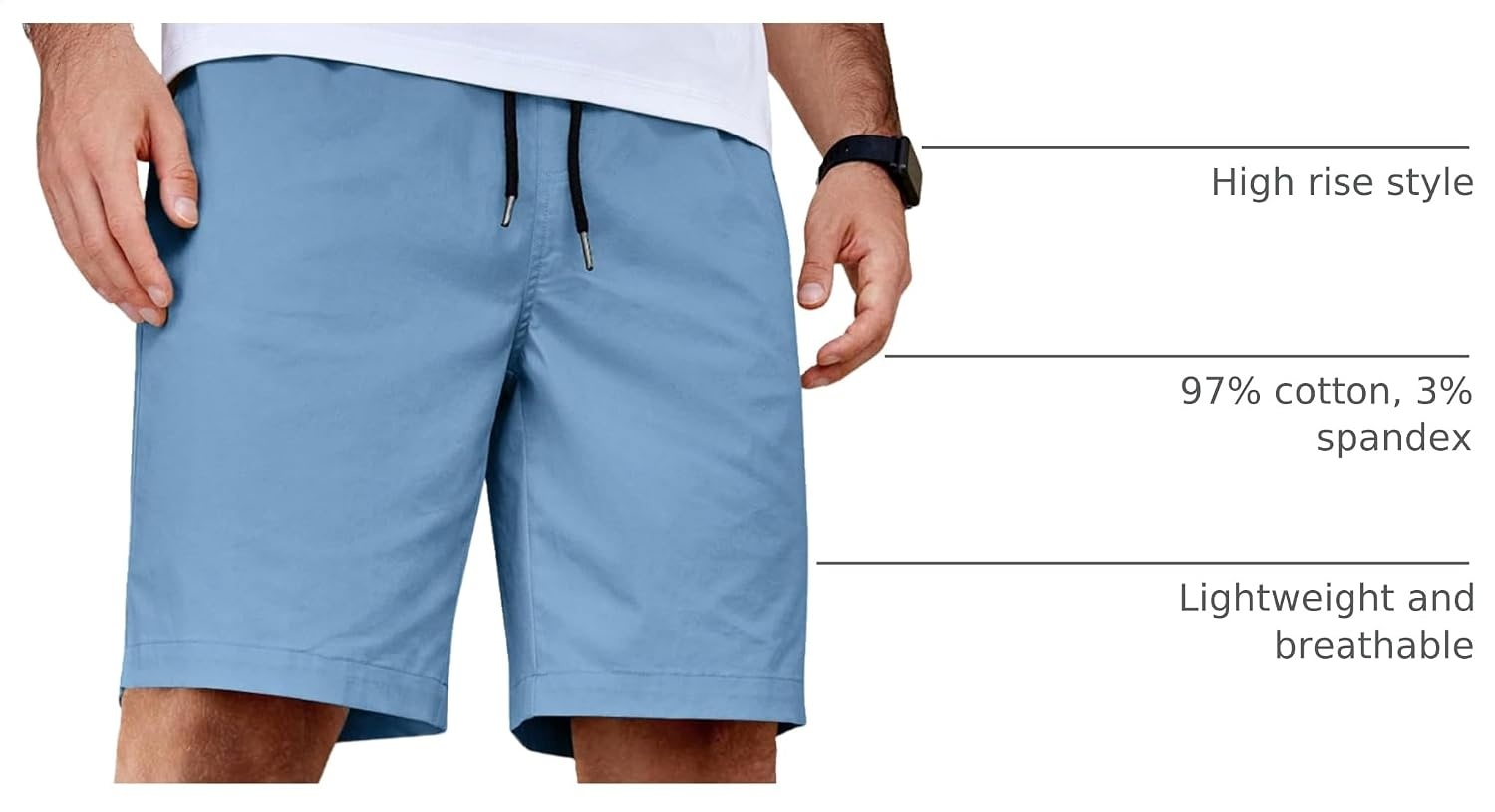 image:imageCOOFANDY Mens Casual Shorts Cotton Elastic Waist Drawstring Summer Shorts Stretch Waist Lightweight Soft Breathable Classic fit Vacation Beach ShortsLight Blue