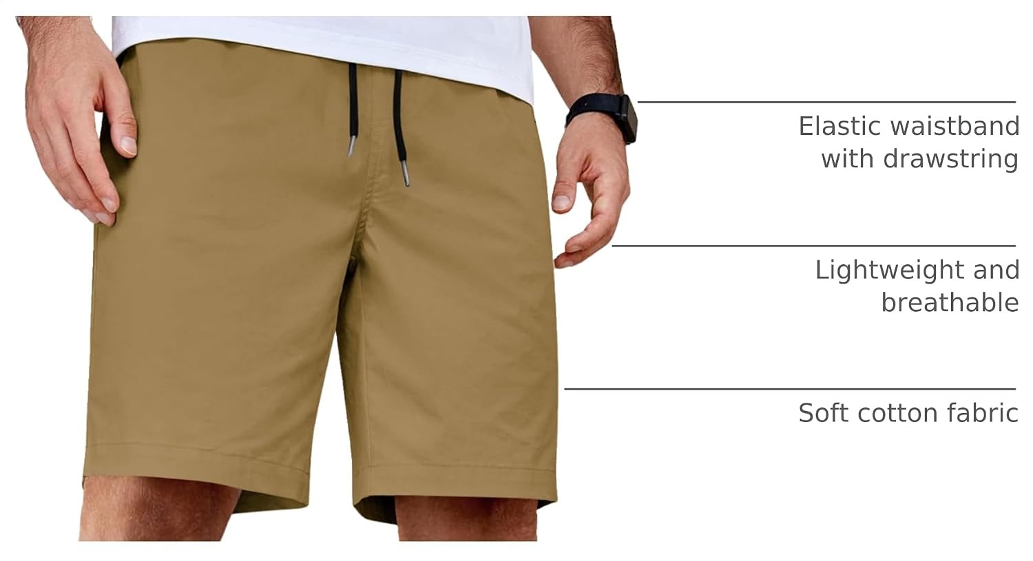 image:imageCOOFANDY Mens Casual Shorts Cotton Elastic Waist Drawstring Summer Shorts Stretch Waist Lightweight Soft Breathable Classic fit Vacation Beach ShortsLight Brown