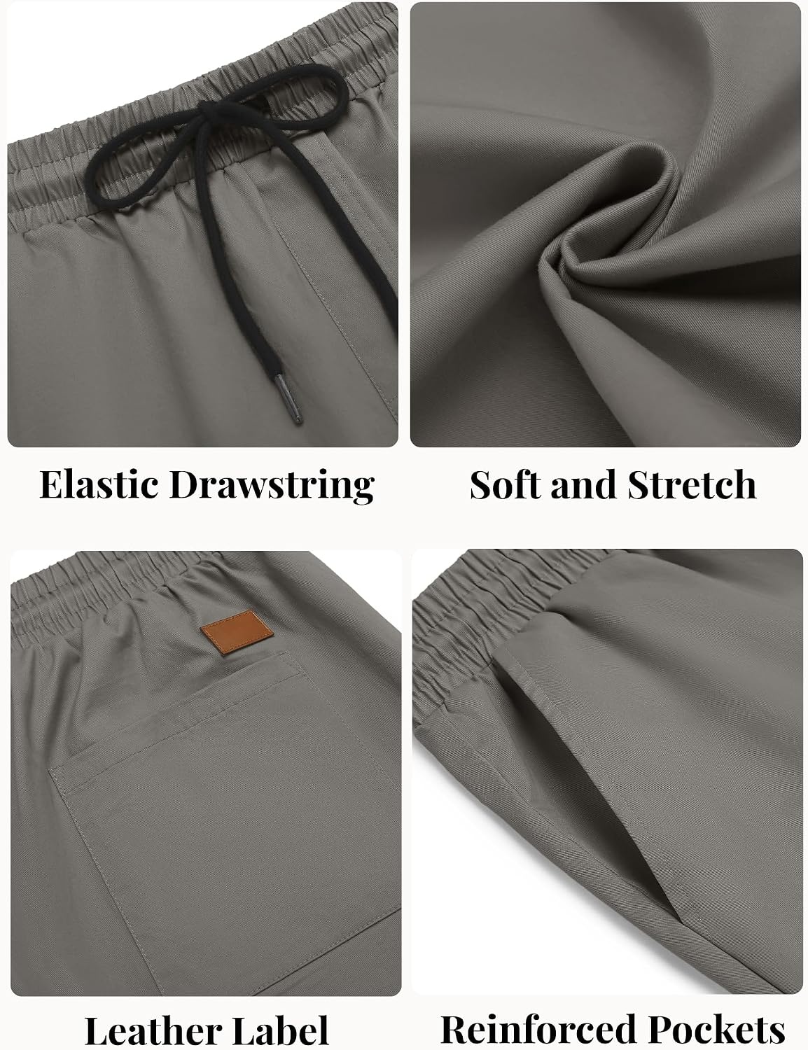 image:imageCOOFANDY Mens Casual Shorts Cotton Elastic Waist Drawstring Summer Shorts Stretch Waist Lightweight Soft Breathable Classic fit Vacation Beach ShortsDark Grey