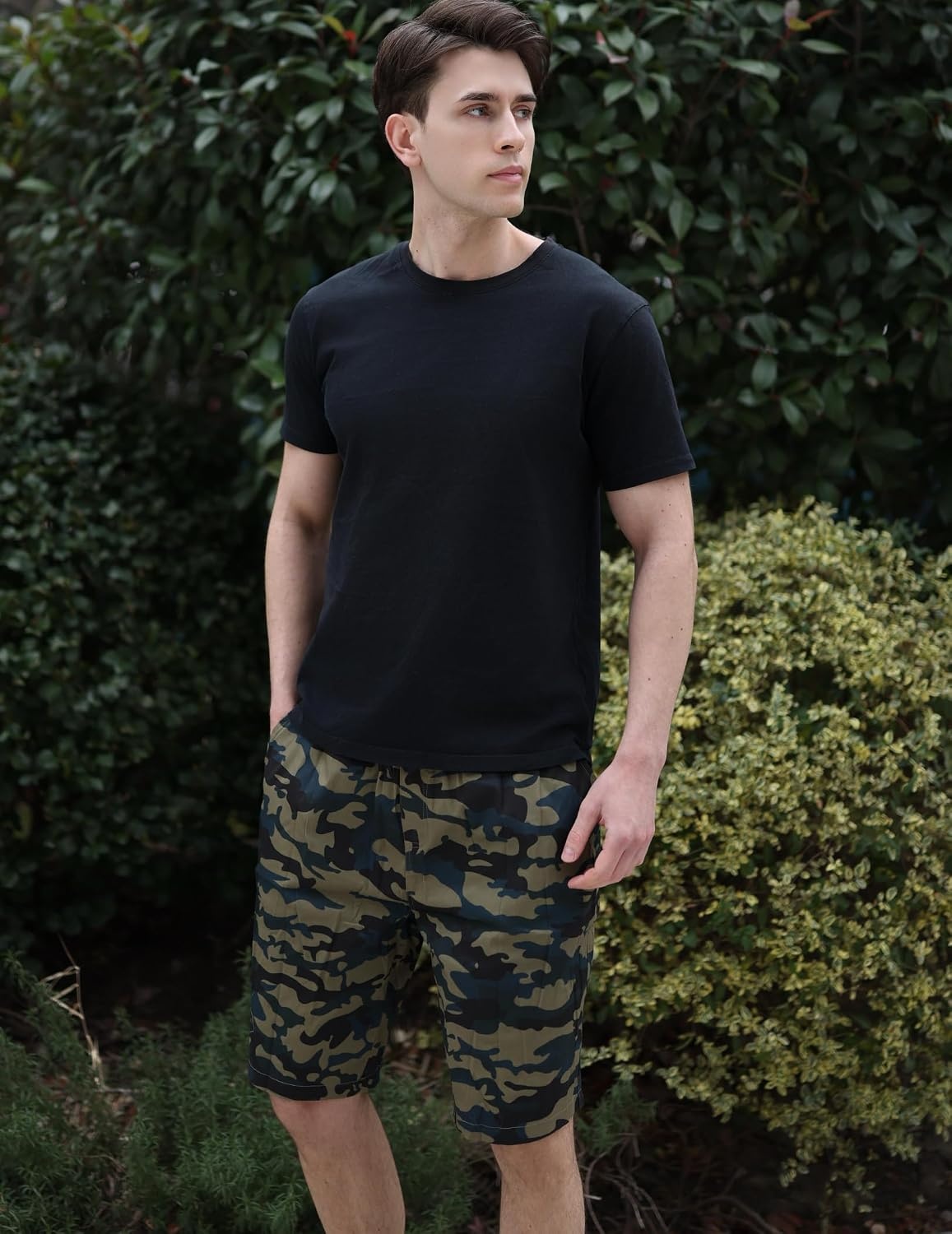 image:imageCOOFANDY Mens Casual Shorts Cotton Elastic Waist Drawstring Summer Shorts Stretch Waist Lightweight Soft Breathable Classic fit Vacation Beach ShortsCamouflage 2