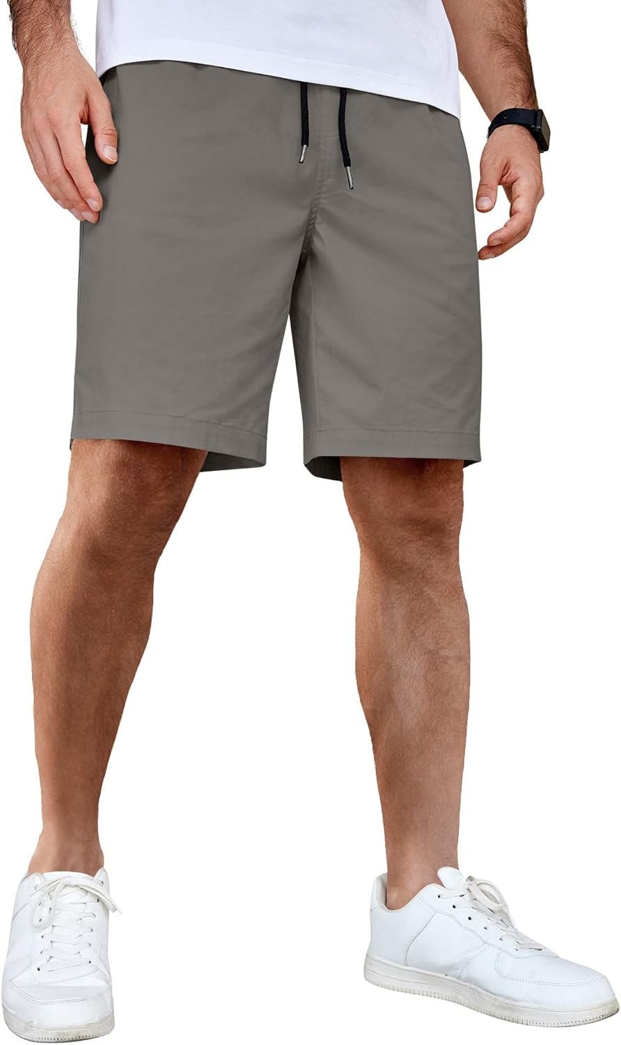 image:imageCOOFANDY Mens Casual Shorts Cotton Elastic Waist Drawstring Summer Shorts Stretch Waist Lightweight Soft Breathable Classic fit Vacation Beach ShortsDark Grey