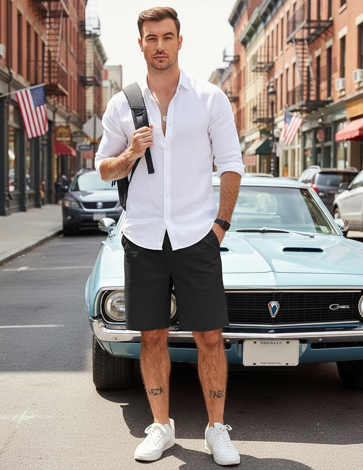 image:imageCOOFANDY Mens Casual Shorts Cotton Elastic Waist Drawstring Summer Shorts Stretch Waist Lightweight Soft Breathable Classic fit Vacation Beach ShortsBlack