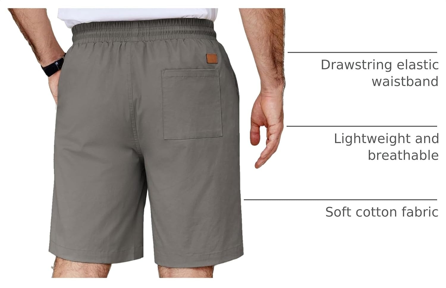 image:imageCOOFANDY Mens Casual Shorts Cotton Elastic Waist Drawstring Summer Shorts Stretch Waist Lightweight Soft Breathable Classic fit Vacation Beach Shorts2 Pack Dark Grey Light Khaki