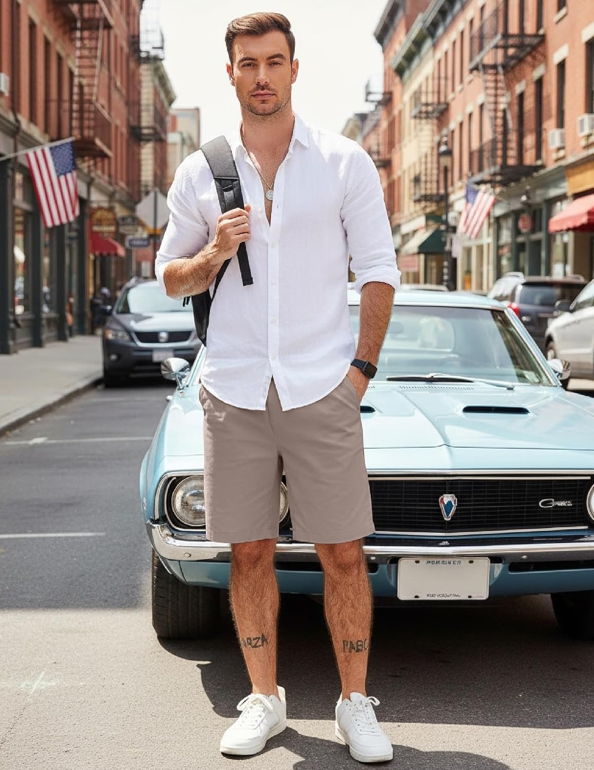 image:imageCOOFANDY Mens Casual Shorts Cotton Elastic Waist Drawstring Summer Shorts Stretch Waist Lightweight Soft Breathable Classic fit Vacation Beach ShortsKhaki Grey