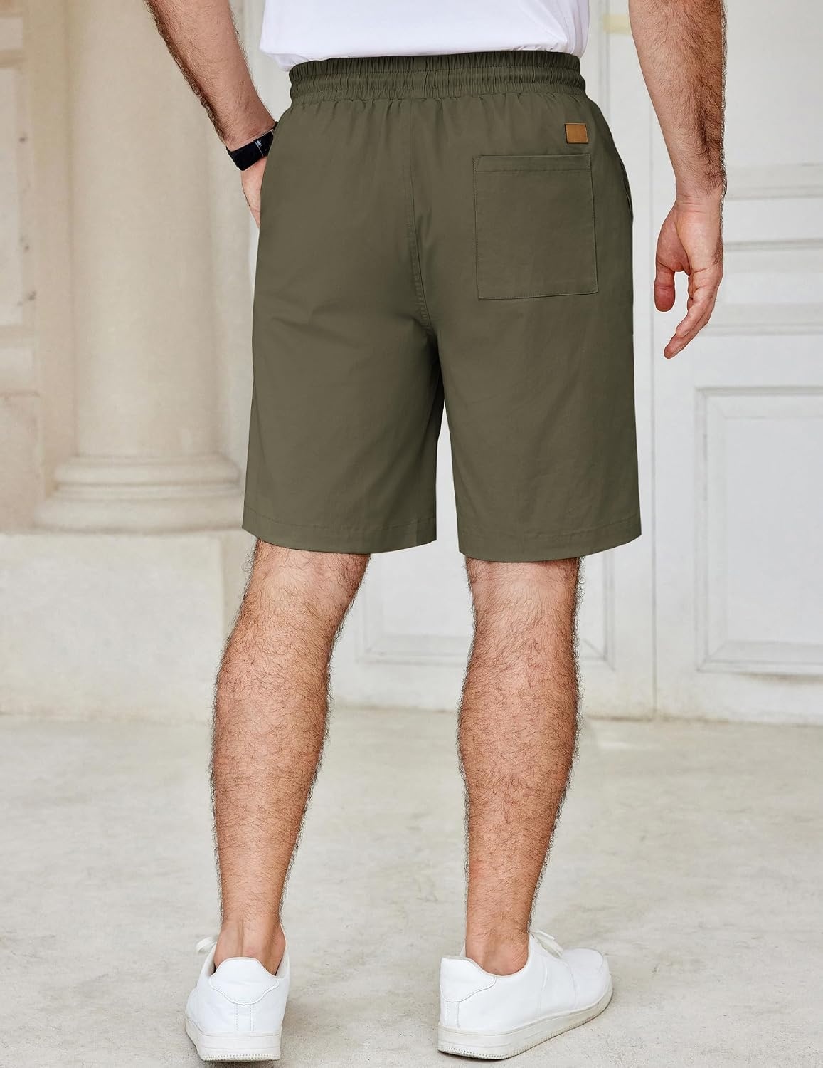 image:imageCOOFANDY Mens Casual Shorts Cotton Elastic Waist Drawstring Summer Shorts Stretch Waist Lightweight Soft Breathable Classic fit Vacation Beach ShortsDark Green