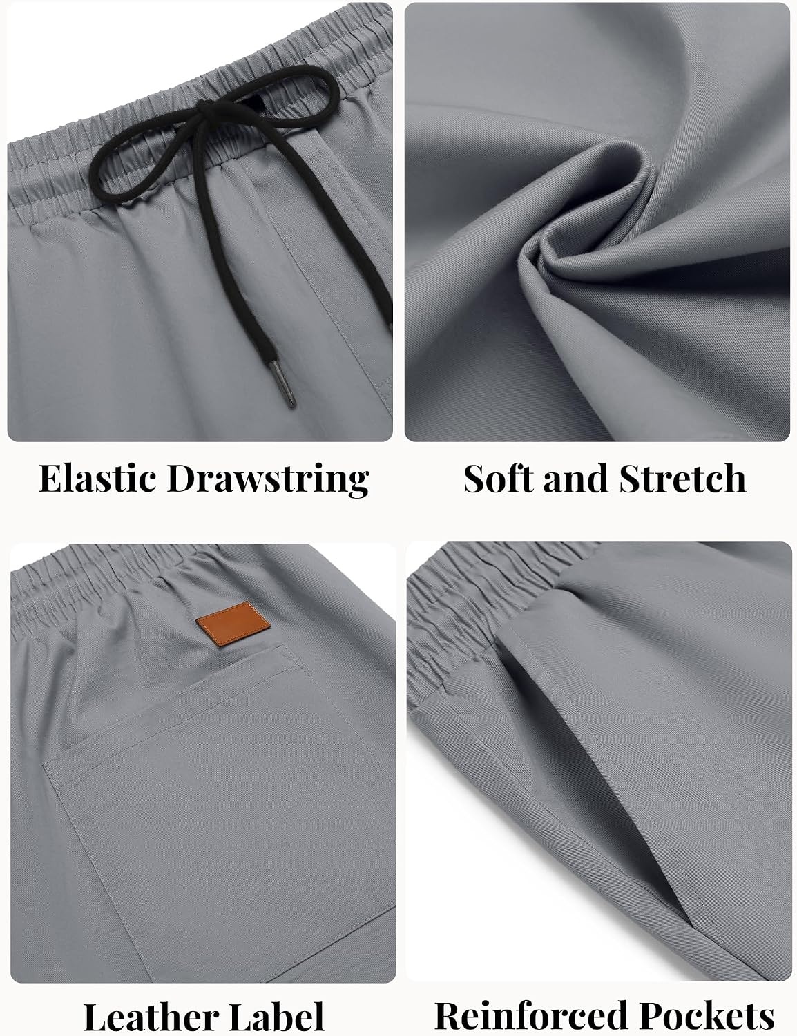 image:imageCOOFANDY Mens Casual Shorts Cotton Elastic Waist Drawstring Summer Shorts Stretch Waist Lightweight Soft Breathable Classic fit Vacation Beach ShortsGrey