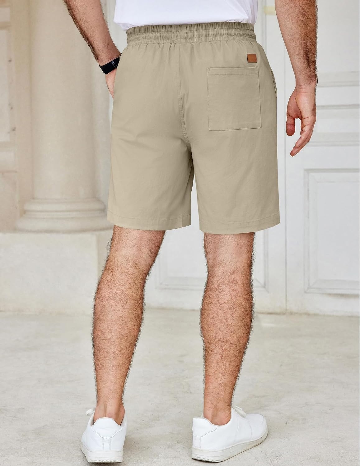 image:imageCOOFANDY Mens Casual Shorts Cotton Elastic Waist Drawstring Summer Shorts Stretch Waist Lightweight Soft Breathable Classic fit Vacation Beach ShortsLight Khaki