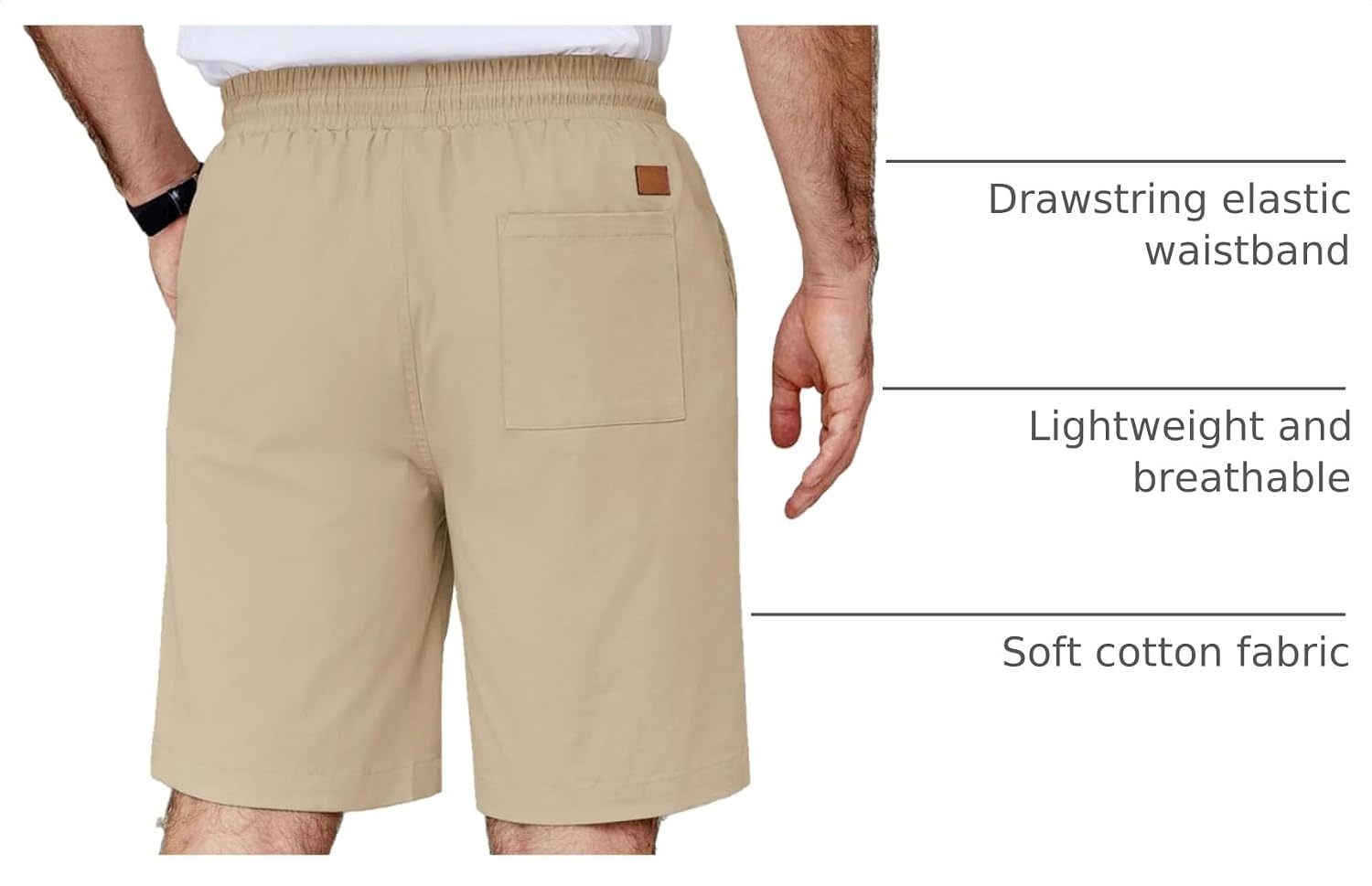 image:imageCOOFANDY Mens Casual Shorts Cotton Elastic Waist Drawstring Summer Shorts Stretch Waist Lightweight Soft Breathable Classic fit Vacation Beach ShortsLight Khaki