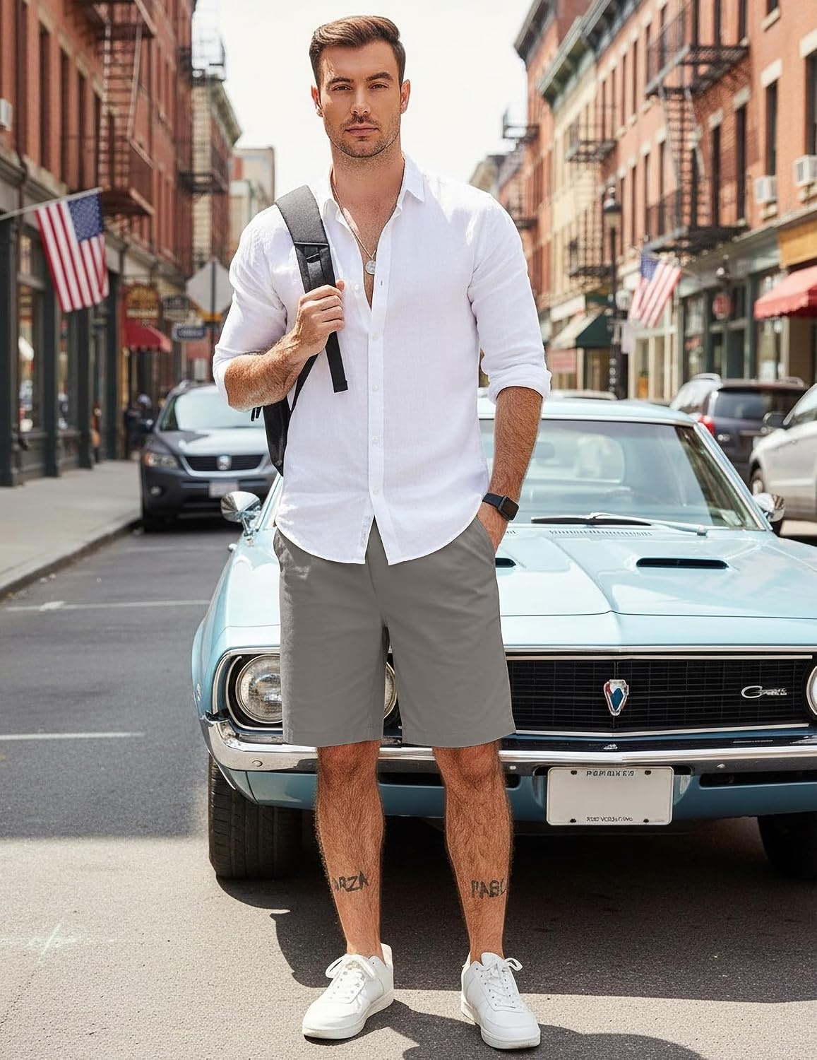 image:imageCOOFANDY Mens Casual Shorts Cotton Elastic Waist Drawstring Summer Shorts Stretch Waist Lightweight Soft Breathable Classic fit Vacation Beach ShortsDark Grey