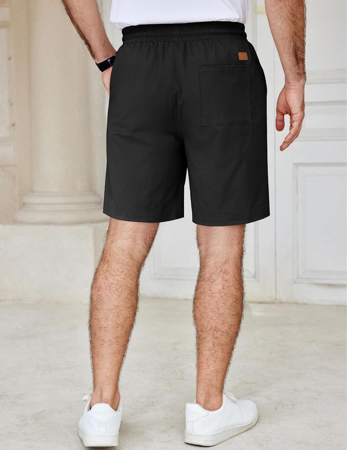 image:imageCOOFANDY Mens Casual Shorts Cotton Elastic Waist Drawstring Summer Shorts Stretch Waist Lightweight Soft Breathable Classic fit Vacation Beach ShortsBlack