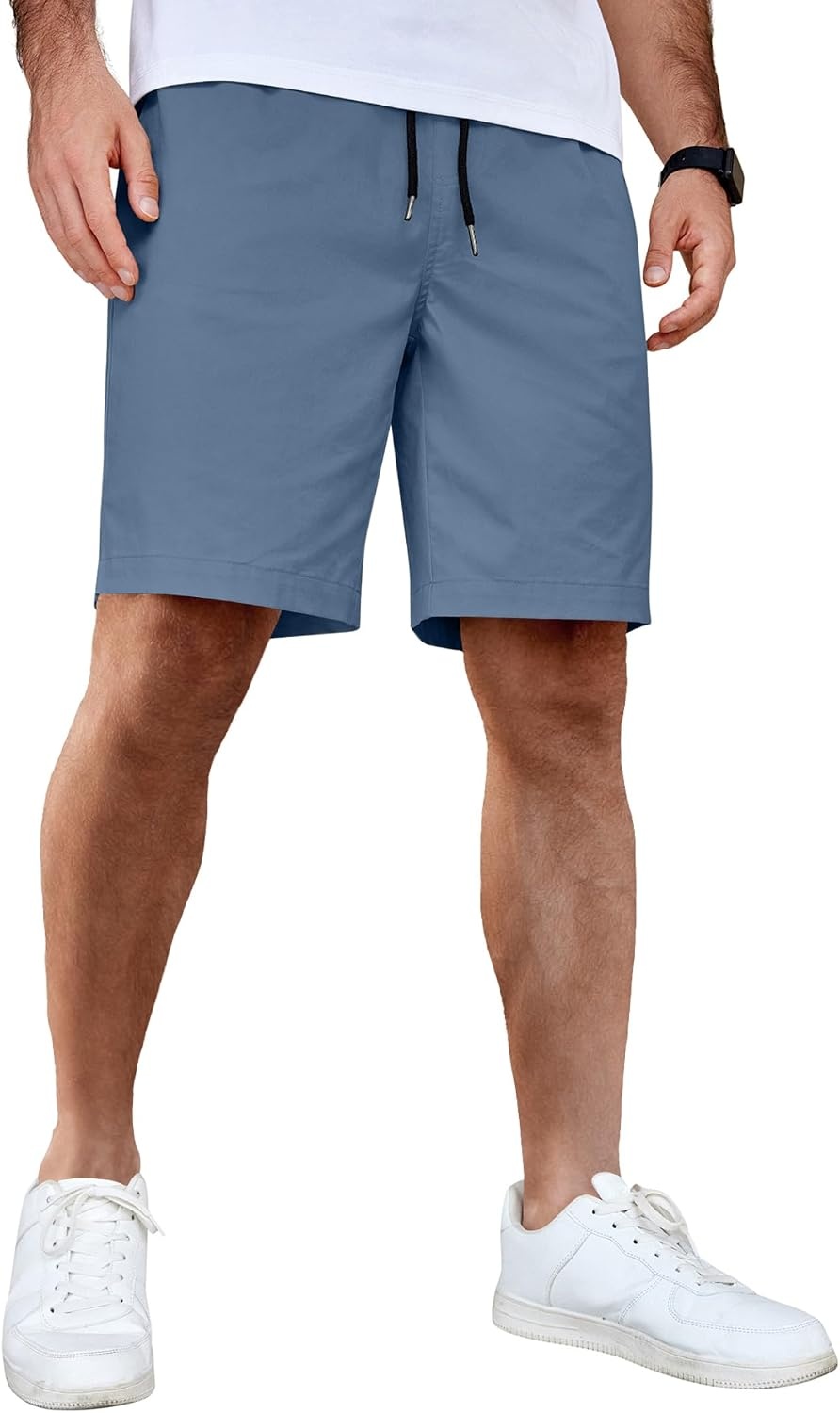 image:imageCOOFANDY Mens Casual Shorts Cotton Elastic Waist Drawstring Summer Shorts Stretch Waist Lightweight Soft Breathable Classic fit Vacation Beach ShortsDenim Blue