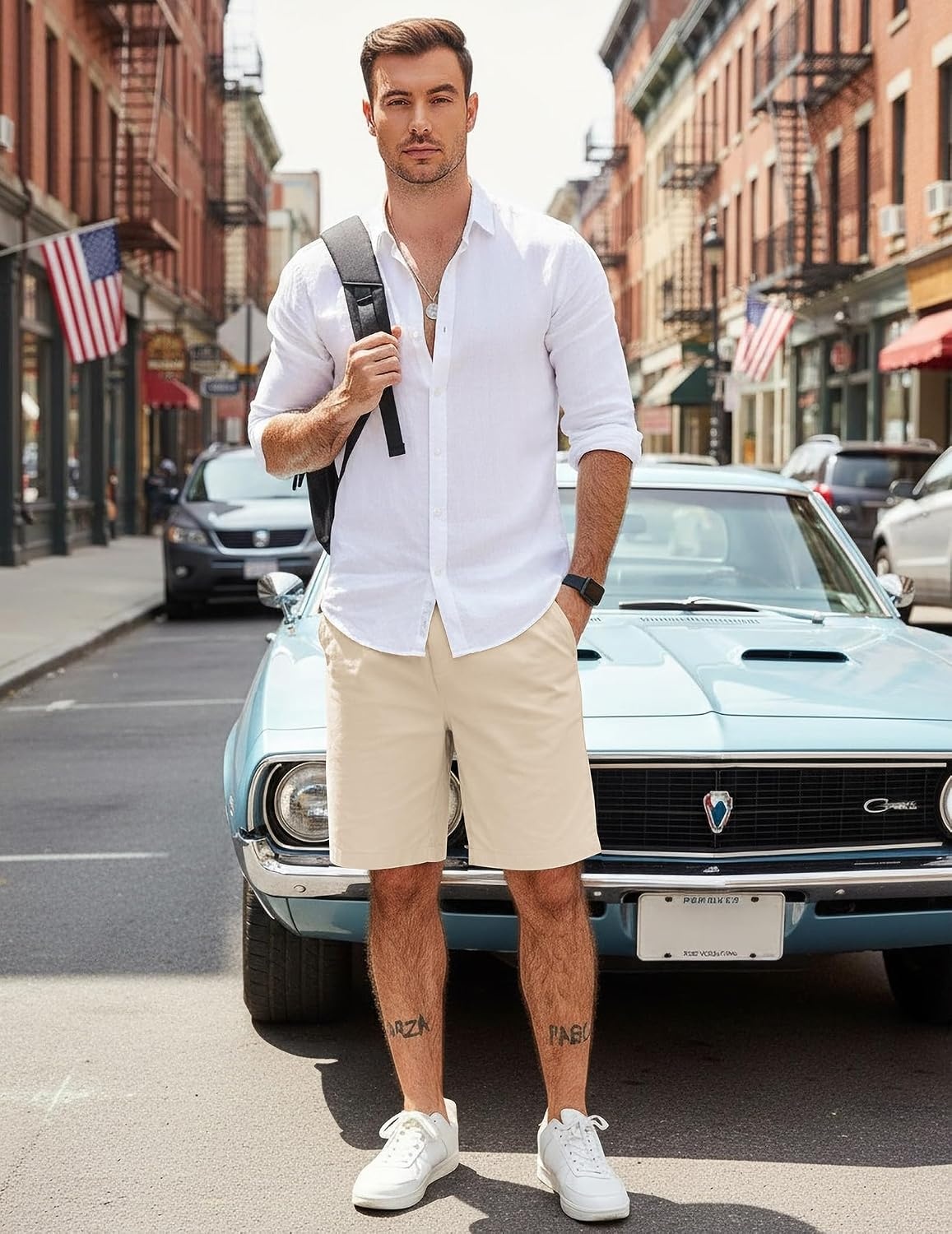 image:imageCOOFANDY Mens Casual Shorts Cotton Elastic Waist Drawstring Summer Shorts Stretch Waist Lightweight Soft Breathable Classic fit Vacation Beach ShortsBeige