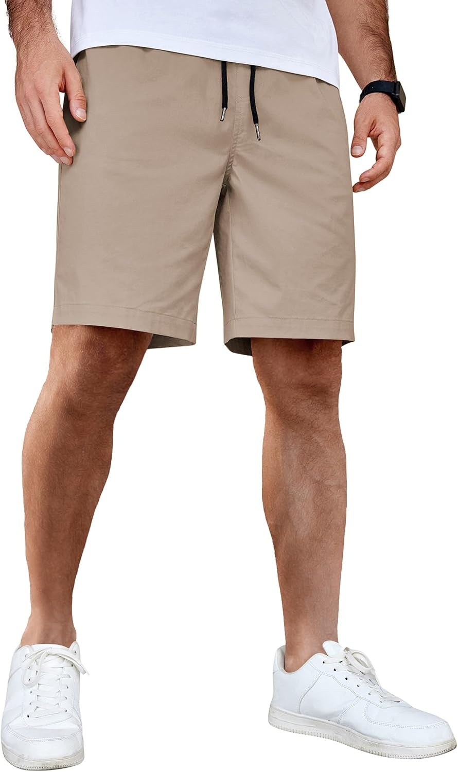 image:imageCOOFANDY Mens Casual Shorts Cotton Elastic Waist Drawstring Summer Shorts Stretch Waist Lightweight Soft Breathable Classic fit Vacation Beach ShortsKhaki2