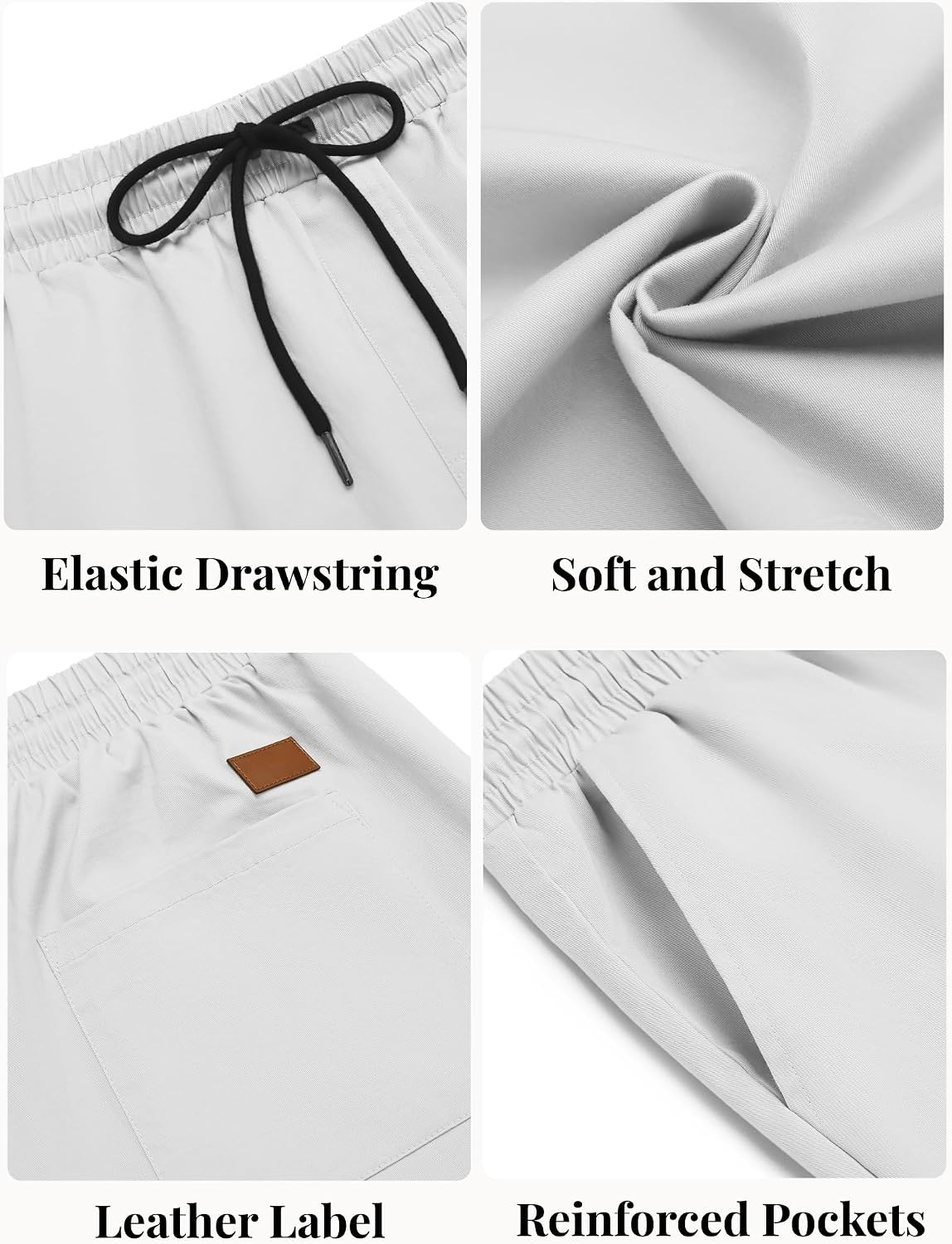 image:imageCOOFANDY Mens Casual Shorts Cotton Elastic Waist Drawstring Summer Shorts Stretch Waist Lightweight Soft Breathable Classic fit Vacation Beach Shorts2 Pack Black White