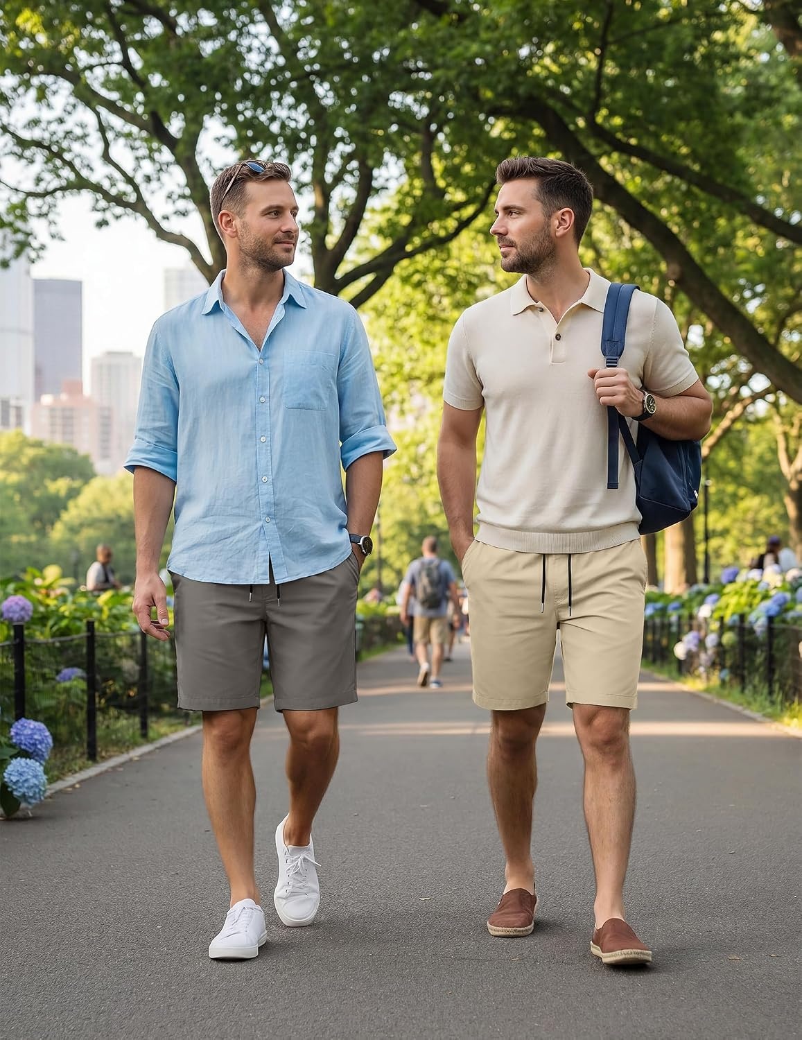 image:imageCOOFANDY Mens Casual Shorts Cotton Elastic Waist Drawstring Summer Shorts Stretch Waist Lightweight Soft Breathable Classic fit Vacation Beach Shorts2 Pack Dark Grey Khaki