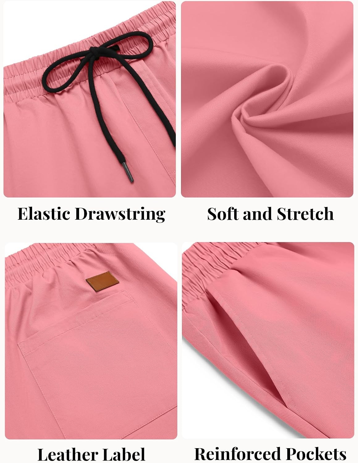 image:imageCOOFANDY Mens Casual Shorts Cotton Elastic Waist Drawstring Summer Shorts Stretch Waist Lightweight Soft Breathable Classic fit Vacation Beach ShortsPink