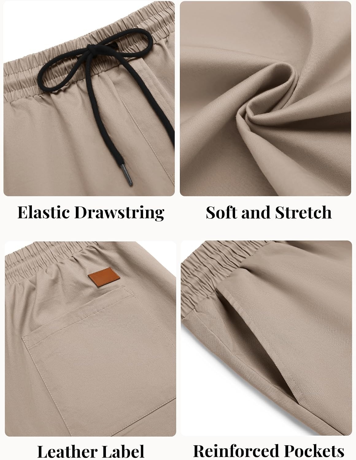 image:imageCOOFANDY Mens Casual Shorts Cotton Elastic Waist Drawstring Summer Shorts Stretch Waist Lightweight Soft Breathable Classic fit Vacation Beach ShortsKhaki2