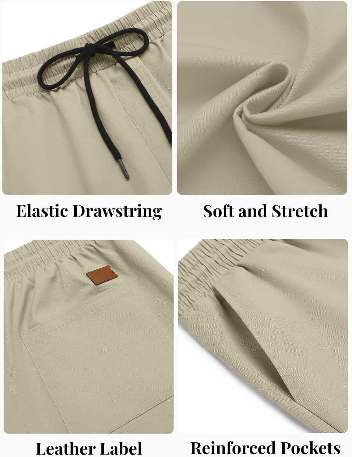 image:imageCOOFANDY Mens Casual Shorts Cotton Elastic Waist Drawstring Summer Shorts Stretch Waist Lightweight Soft Breathable Classic fit Vacation Beach ShortsLight Khaki