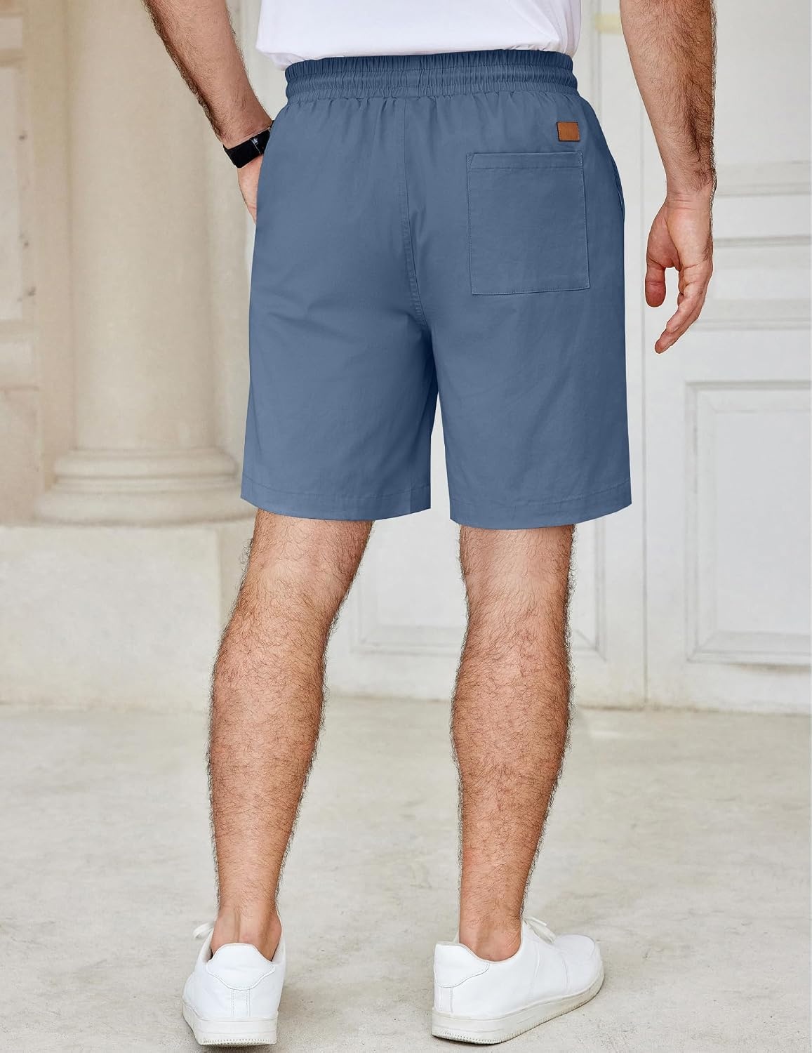 image:imageCOOFANDY Mens Casual Shorts Cotton Elastic Waist Drawstring Summer Shorts Stretch Waist Lightweight Soft Breathable Classic fit Vacation Beach ShortsDenim Blue
