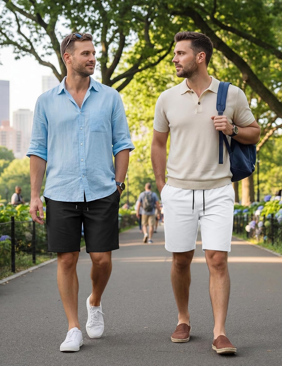 image:imageCOOFANDY Mens Casual Shorts Cotton Elastic Waist Drawstring Summer Shorts Stretch Waist Lightweight Soft Breathable Classic fit Vacation Beach Shorts2 Pack Black White