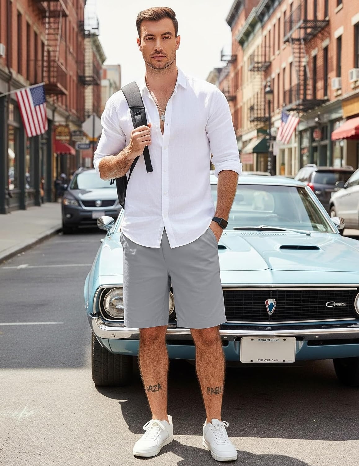 image:imageCOOFANDY Mens Casual Shorts Cotton Elastic Waist Drawstring Summer Shorts Stretch Waist Lightweight Soft Breathable Classic fit Vacation Beach ShortsGrey