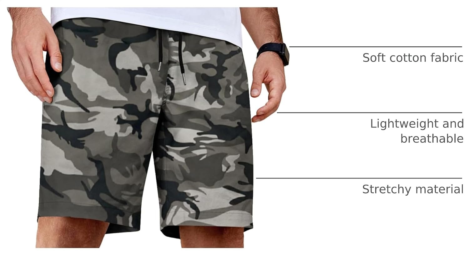 image:imageCOOFANDY Mens Casual Shorts Cotton Elastic Waist Drawstring Summer Shorts Stretch Waist Lightweight Soft Breathable Classic fit Vacation Beach ShortsCamouflage 1