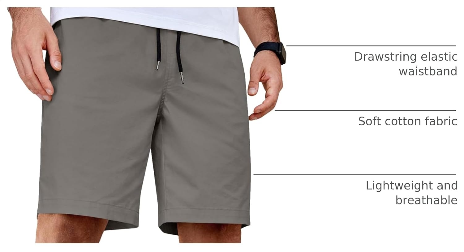 image:imageCOOFANDY Mens Casual Shorts Cotton Elastic Waist Drawstring Summer Shorts Stretch Waist Lightweight Soft Breathable Classic fit Vacation Beach ShortsDark Grey