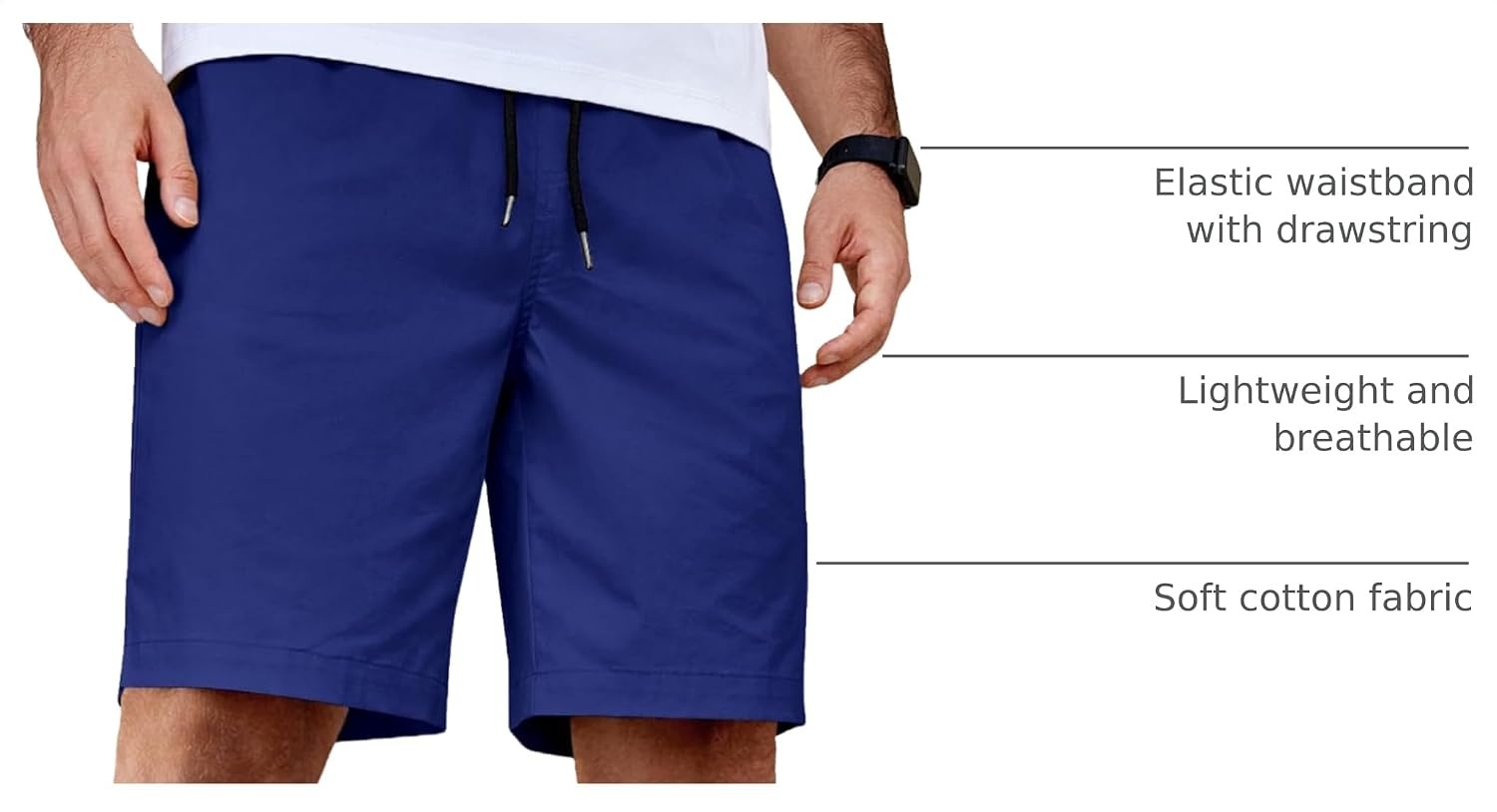 image:imageCOOFANDY Mens Casual Shorts Cotton Elastic Waist Drawstring Summer Shorts Stretch Waist Lightweight Soft Breathable Classic fit Vacation Beach ShortsDeep Blue