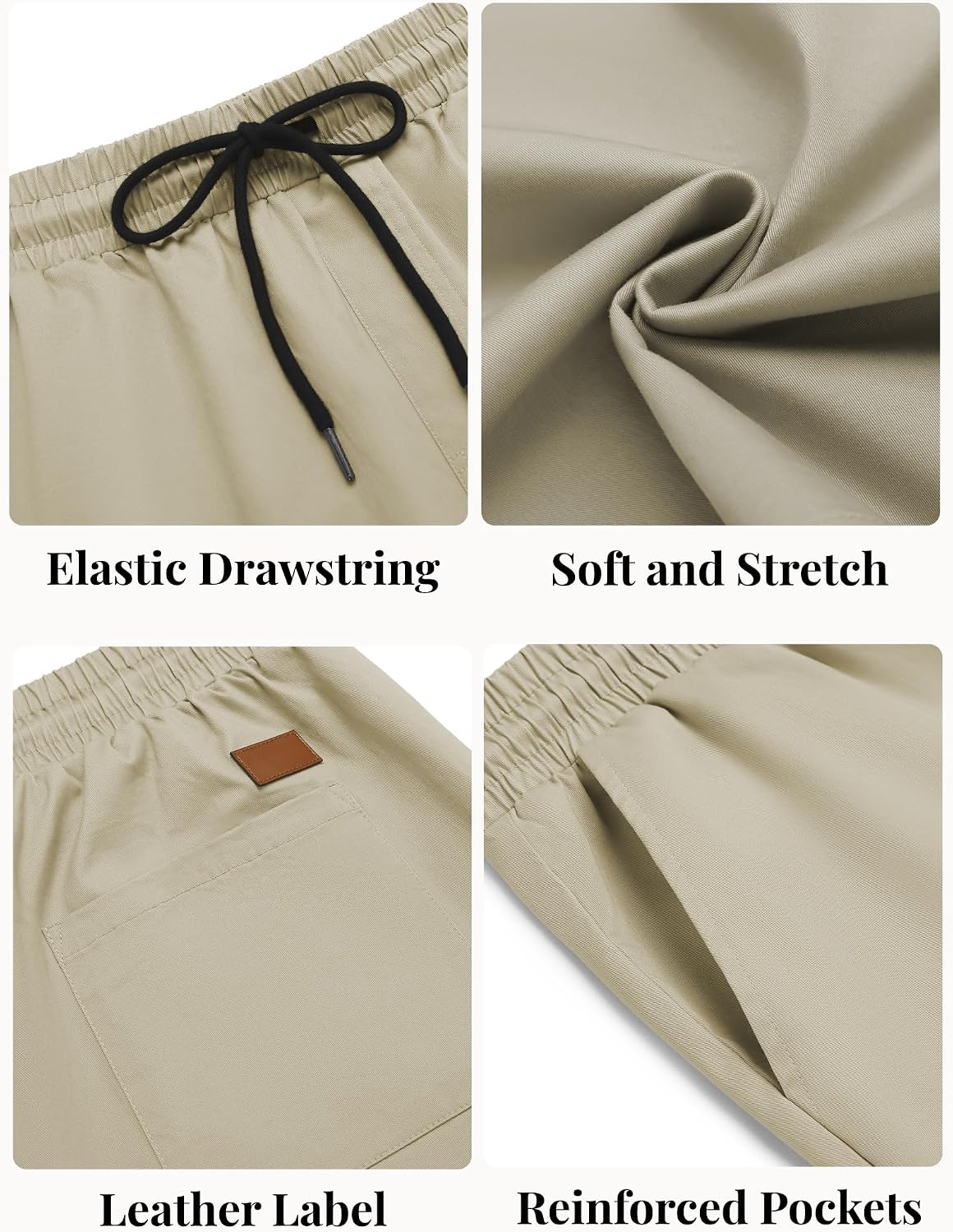image:imageCOOFANDY Mens Casual Shorts Cotton Elastic Waist Drawstring Summer Shorts Stretch Waist Lightweight Soft Breathable Classic fit Vacation Beach Shorts2 Pack Black Light Khaki