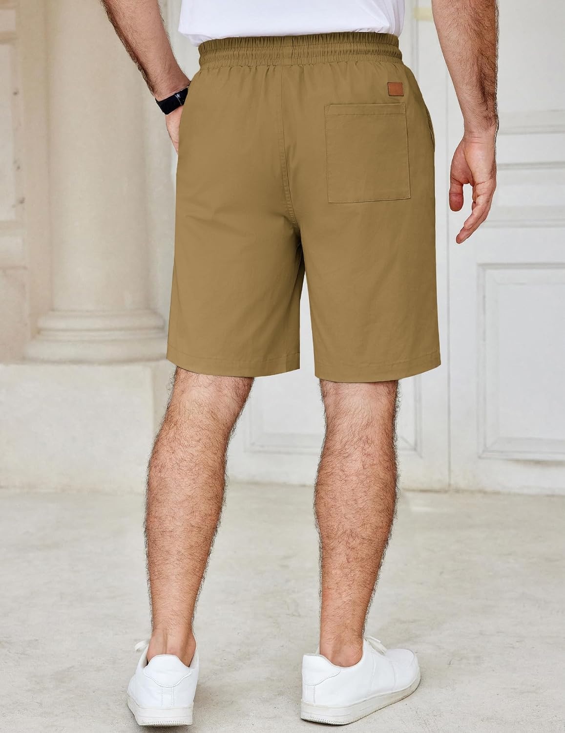 image:imageCOOFANDY Mens Casual Shorts Cotton Elastic Waist Drawstring Summer Shorts Stretch Waist Lightweight Soft Breathable Classic fit Vacation Beach ShortsLight Brown